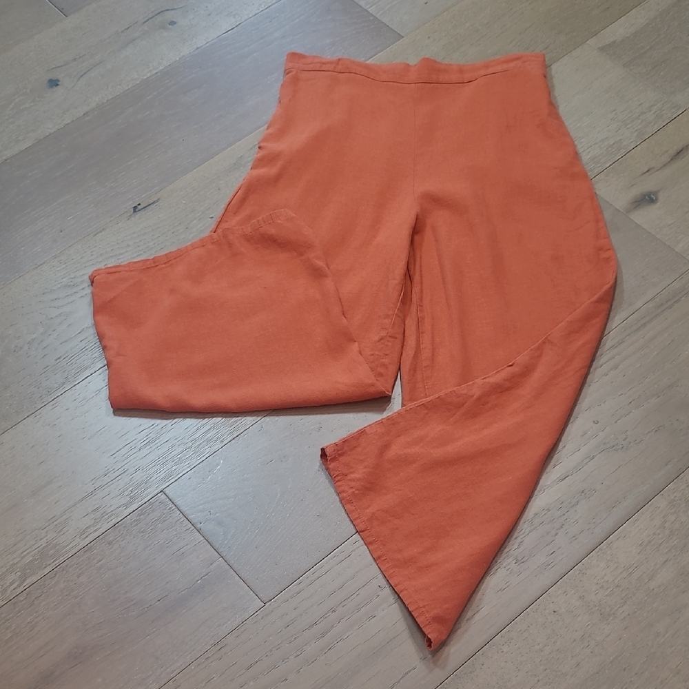 Chapter One Sportwear Pants Women's sz 3/4 Wide Leg Orange Linen Crop Pants